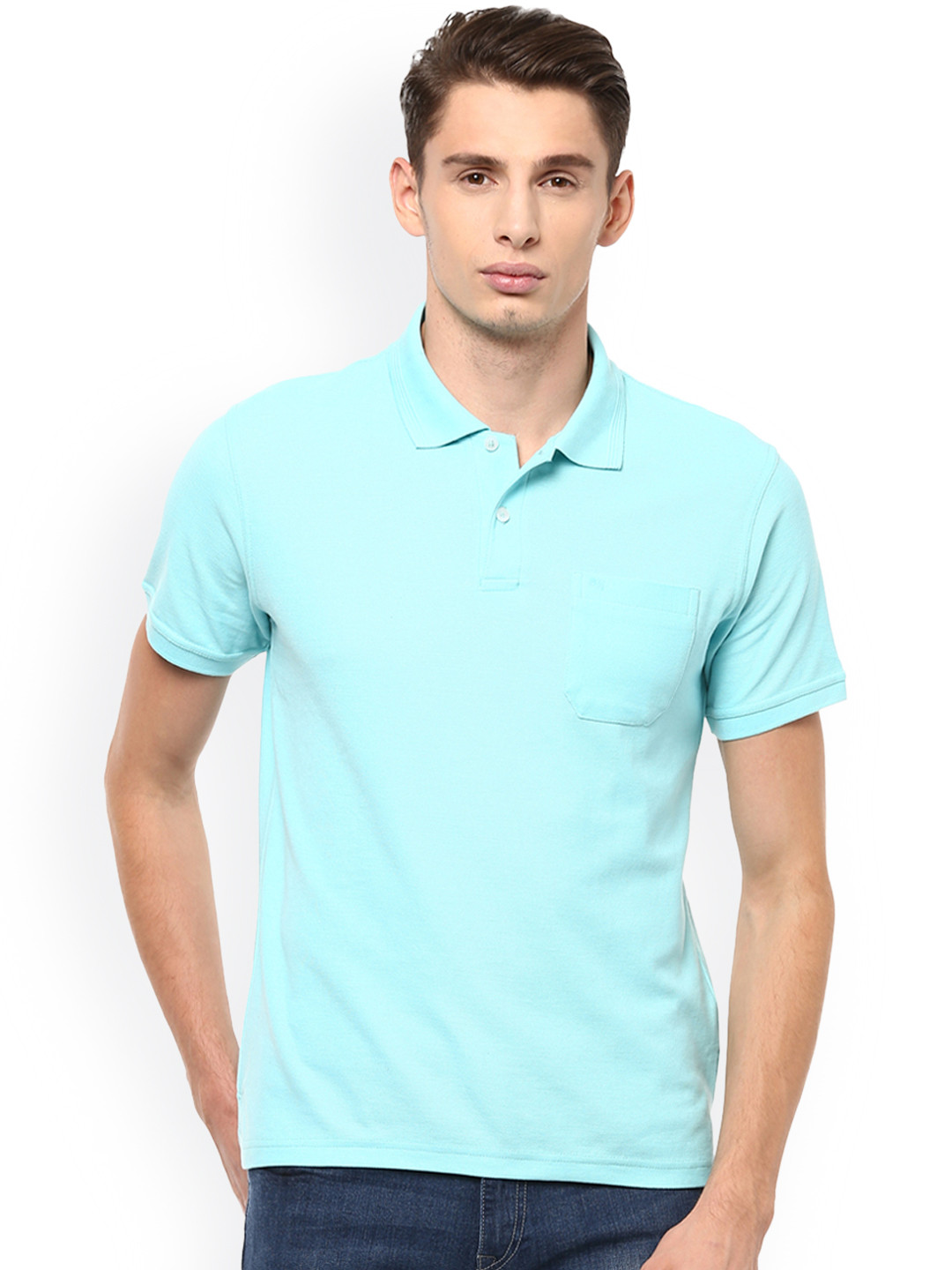

Peter England Men Blue Solid Polo Collar T-shirt