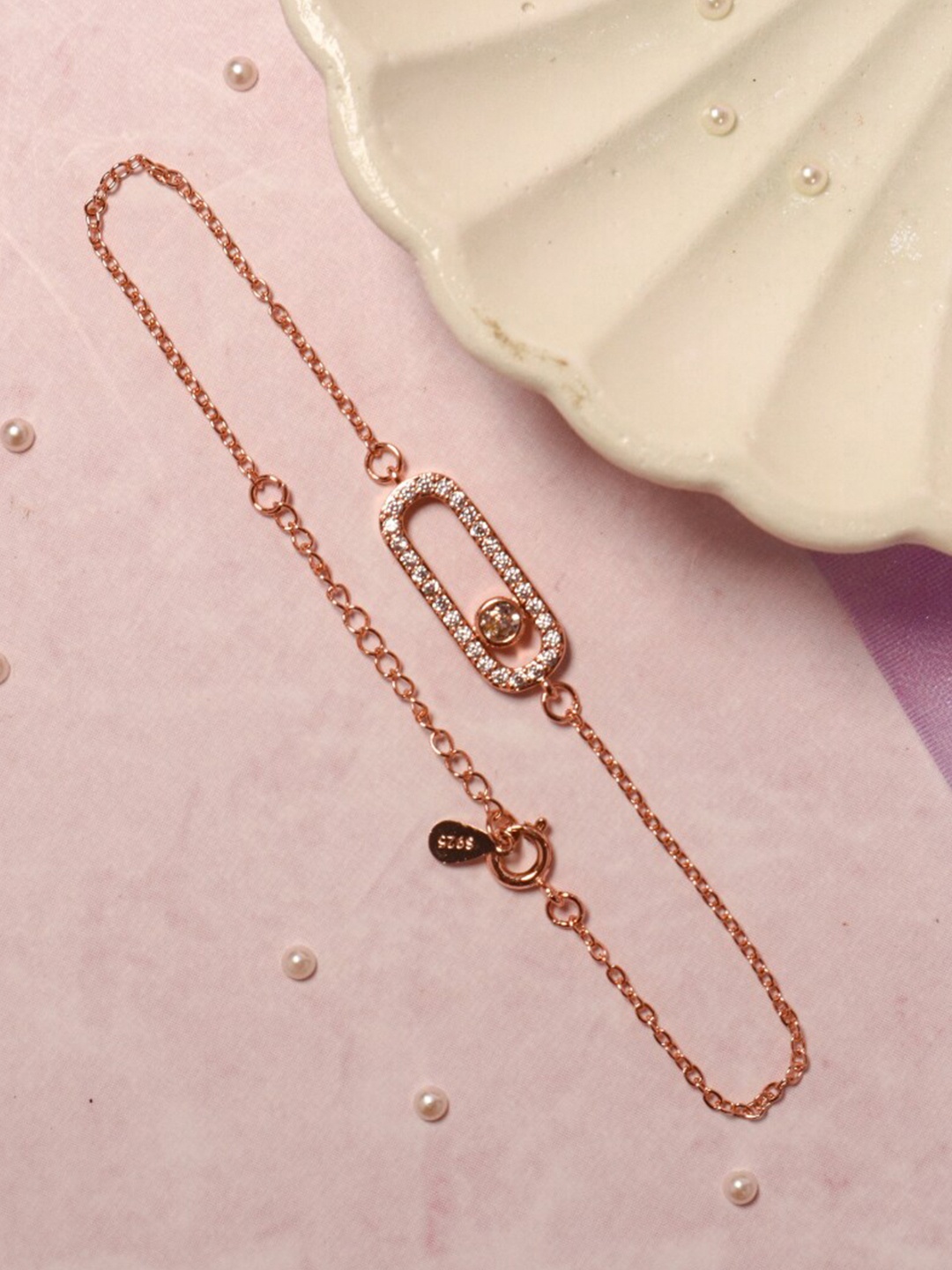 

SALTY Women Rose Gold Plated Stone Studded Link Bracelet