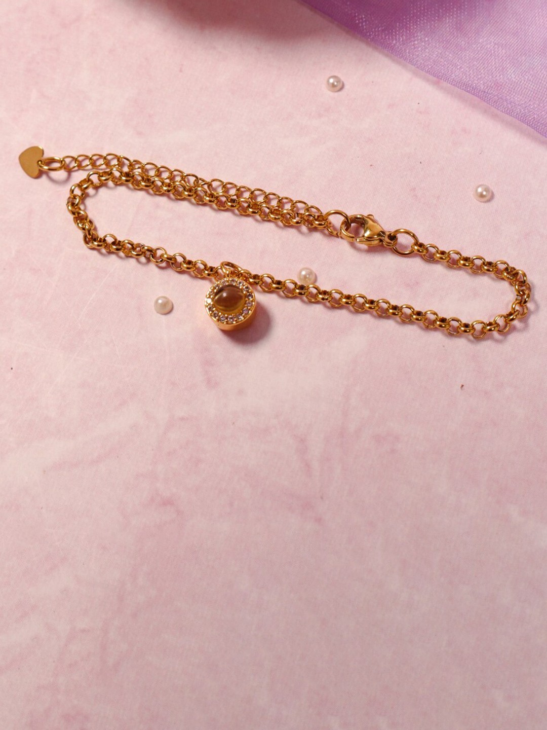 

SALTY Women Gold Plated Stone Studded Link Bracelet