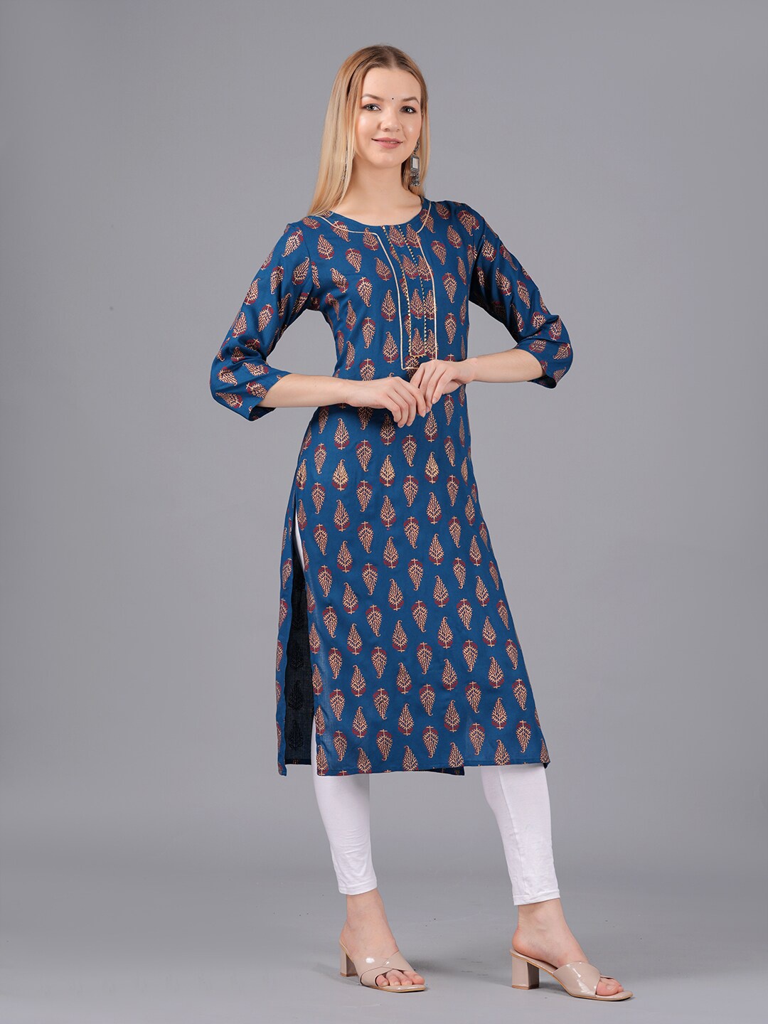 

KPF Ethnic Motifs Printed Gotta Patti Straight Kurta, Blue