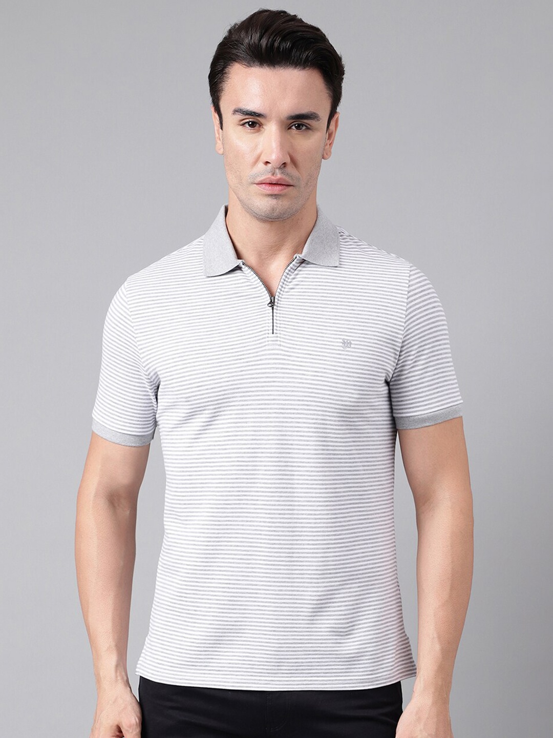 

Woods Striped Polo Collar T-shirt, Grey