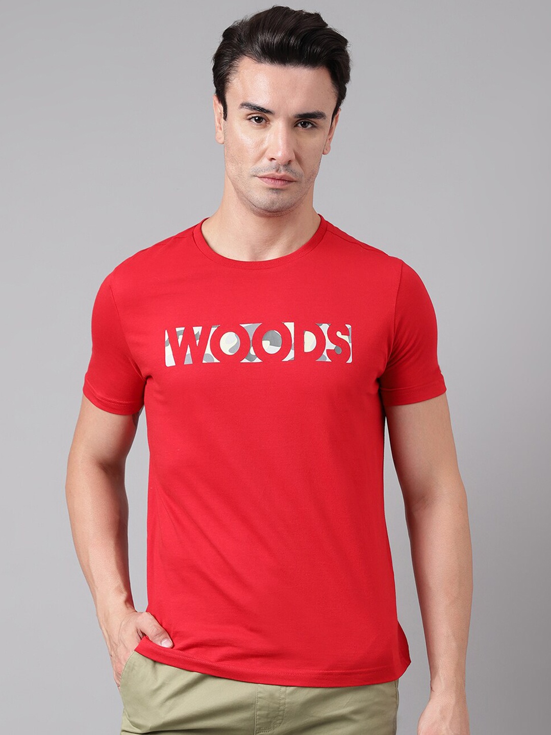 

Woods Typography Printed Pure Cotton T-shirt, Red