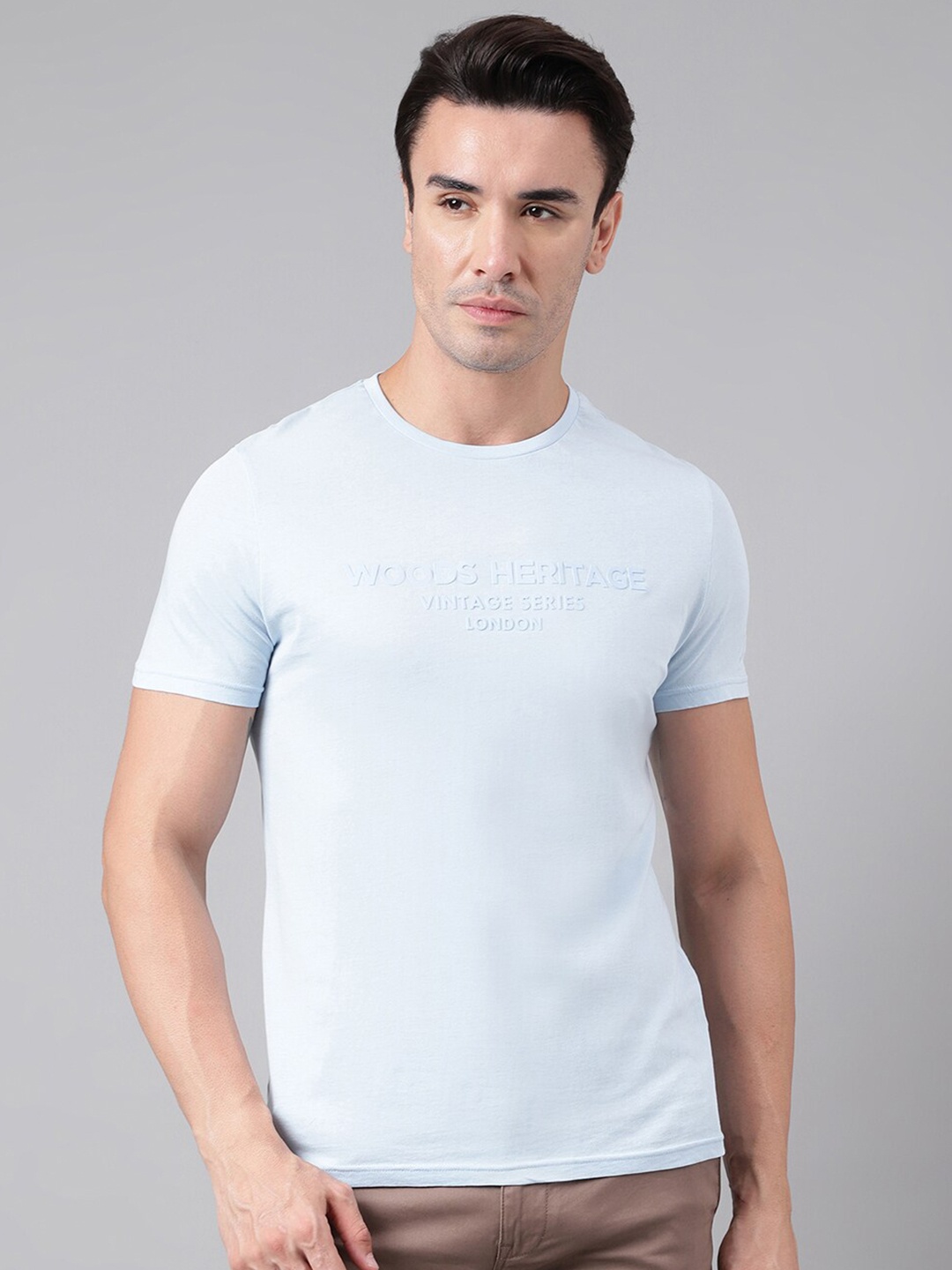 

Woods Typography Printed Pure Cotton T-shirt, Blue