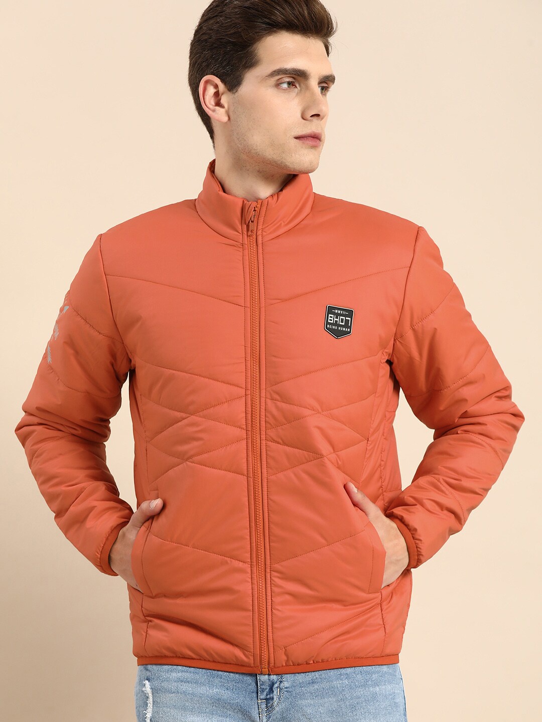 

Being Human Stand Collar Puffer Jacket, Orange