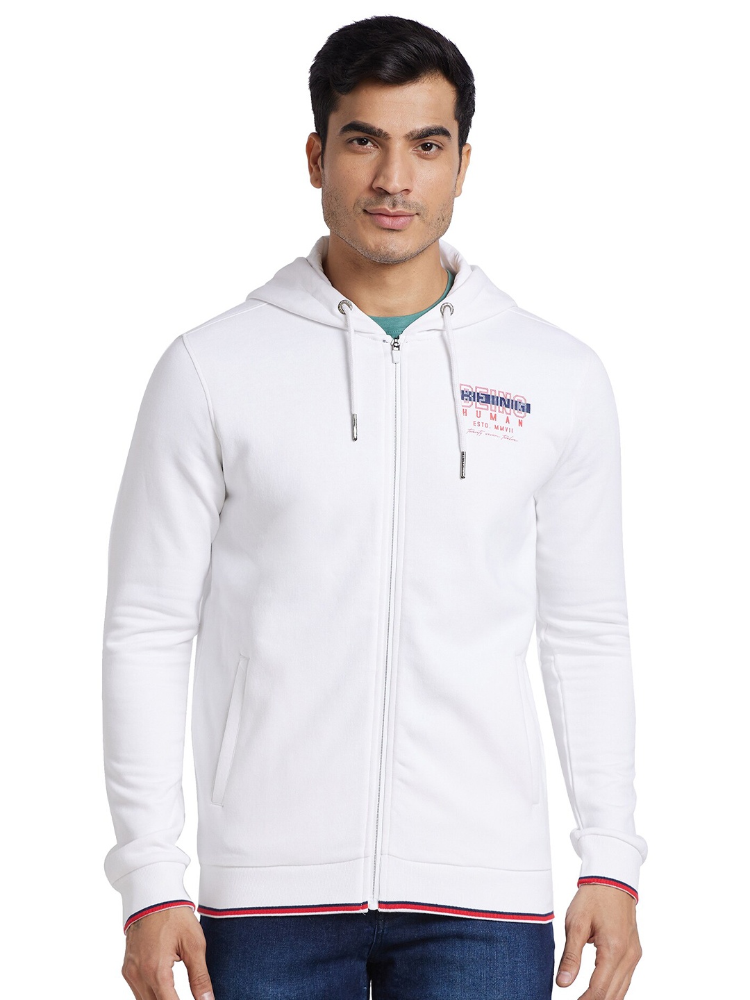 

Being Human Hooded Front Open Sweatshirt, White