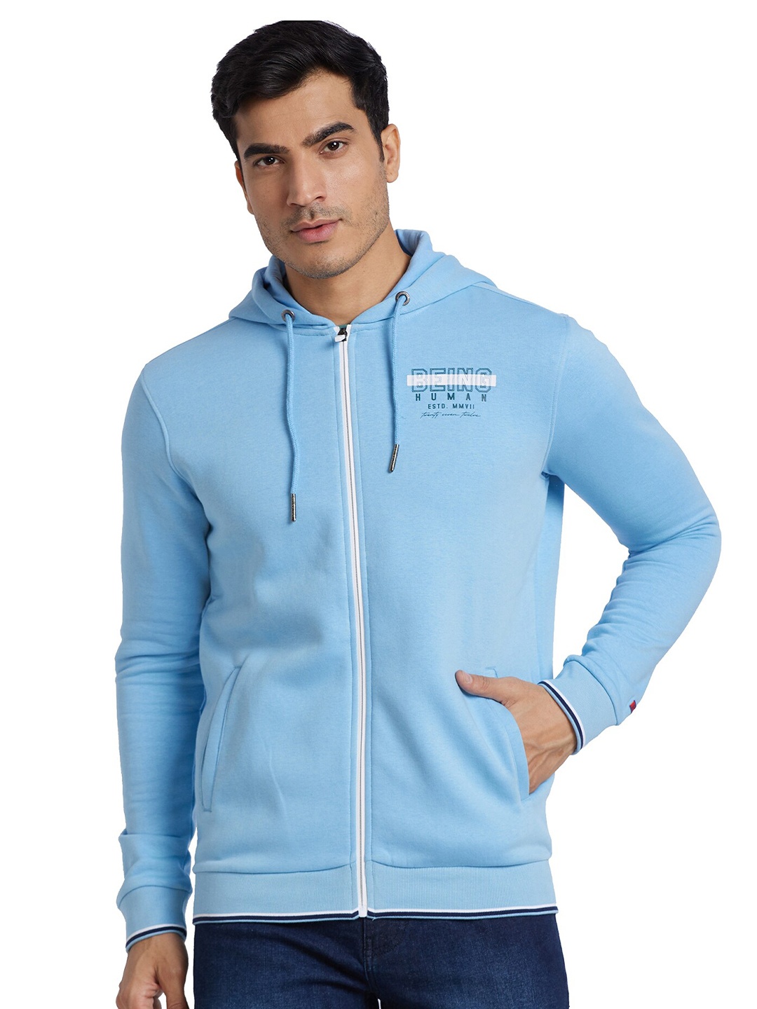 

Being Human Hodded Front Open Sweatshirt, Blue