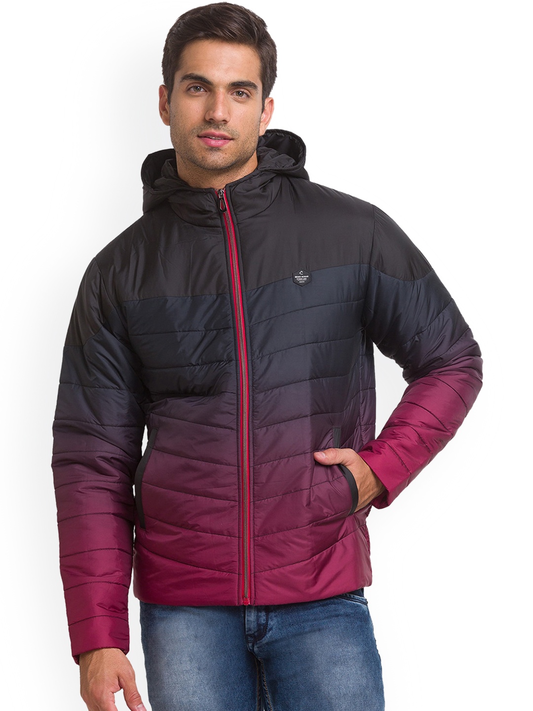 

Being Human Colourblocked Hooded Puffer Jacket, Black