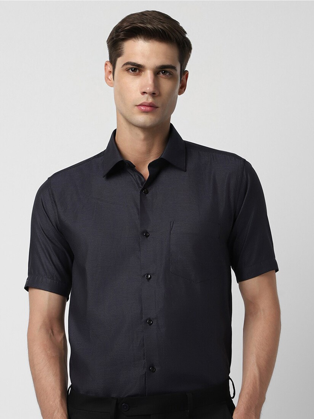 

Van Heusen Self Design Pure Cotton Formal Shirt, Navy blue
