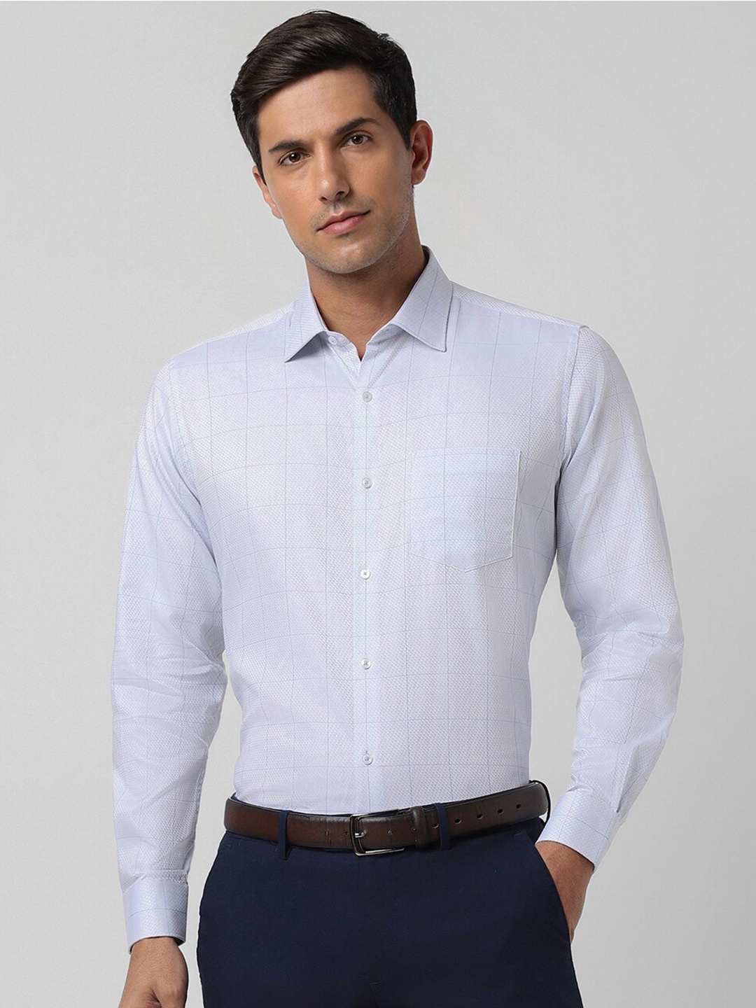 

Van Heusen Windowpane Checked Pure Cotton Formal Shirt, Blue