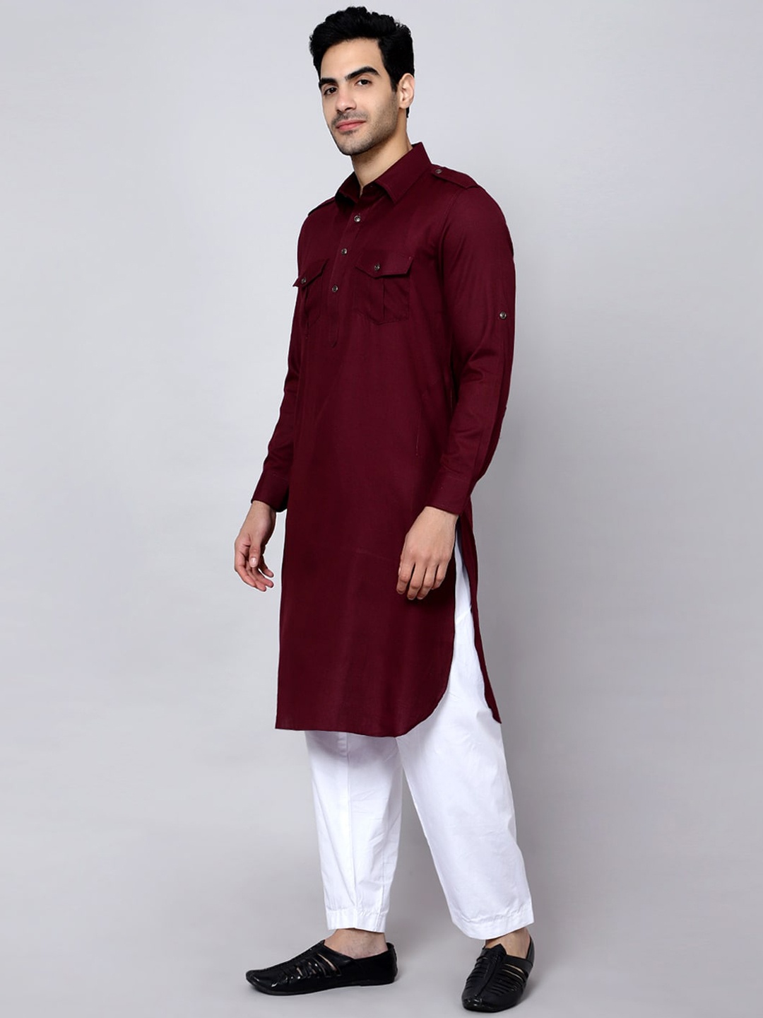 

Sultan The King Of Kurta Shirt Collar Straight Kurta with Pyjamas, Red