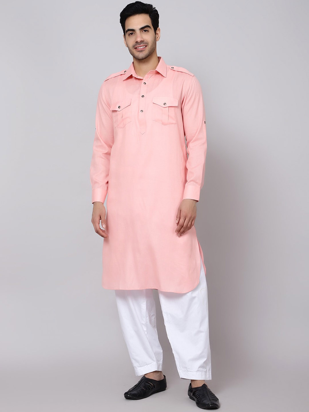 

Sultan The King Of Kurta Shirt Collar Straight Kurta with Pyjamas, Peach