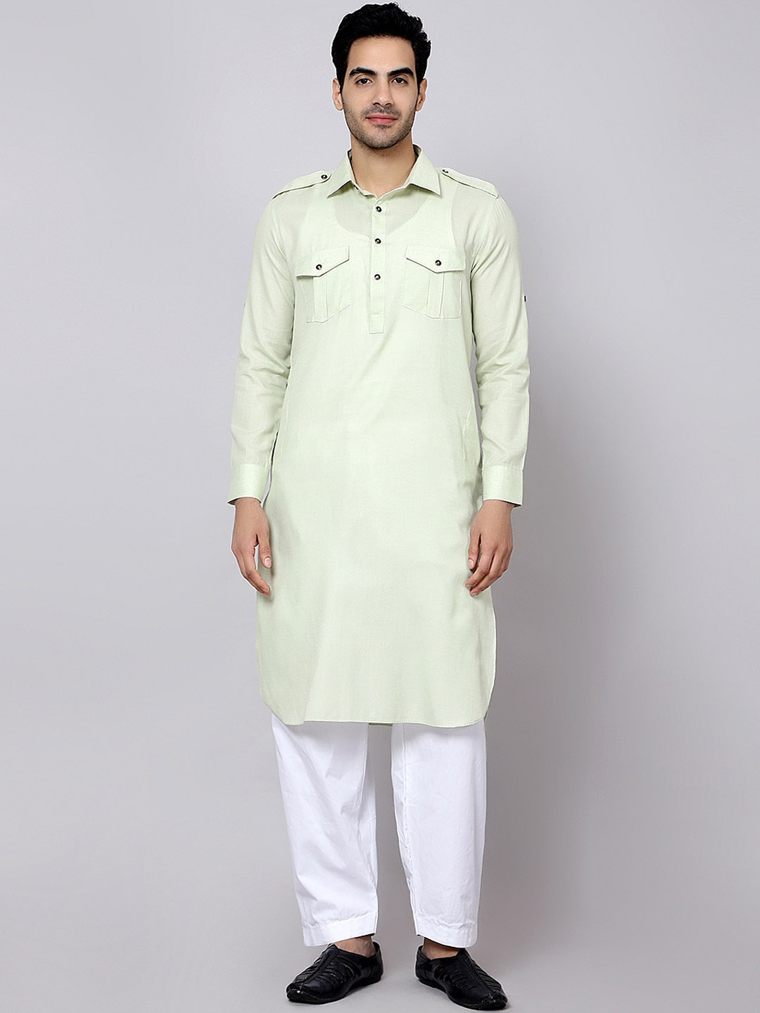 

Sultan The King Of Kurta Shirt Collar Straight Kurta with Pyjamas, Green