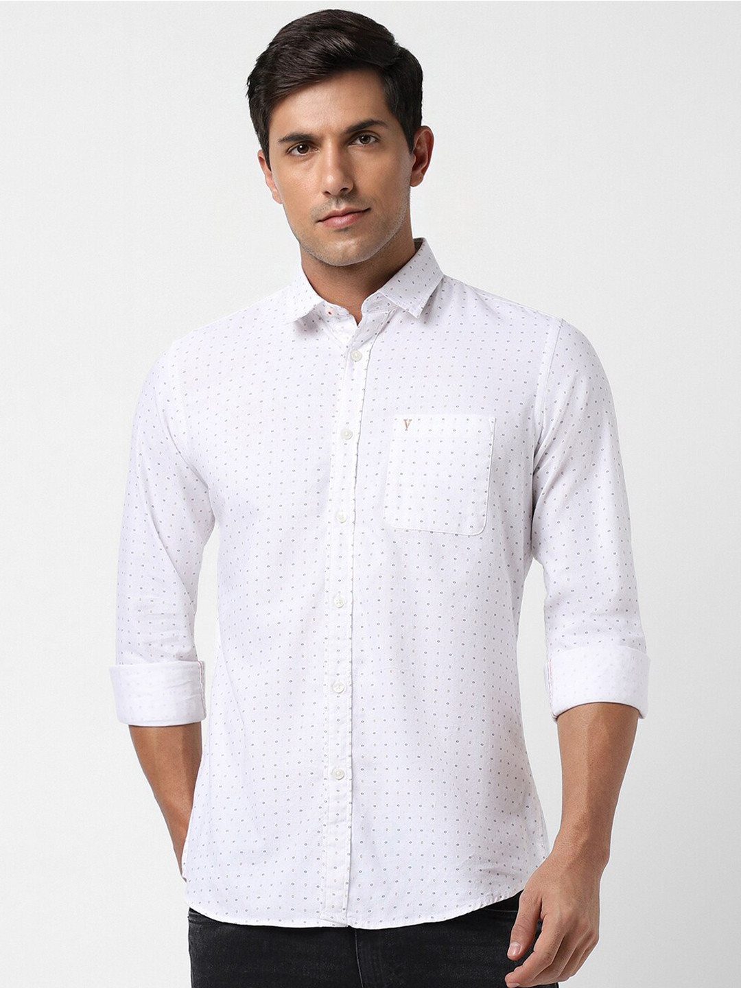 

Van Heusen Sport Micro Ditsy Printed Slim Fit Pure Cotton Casual Shirt, White