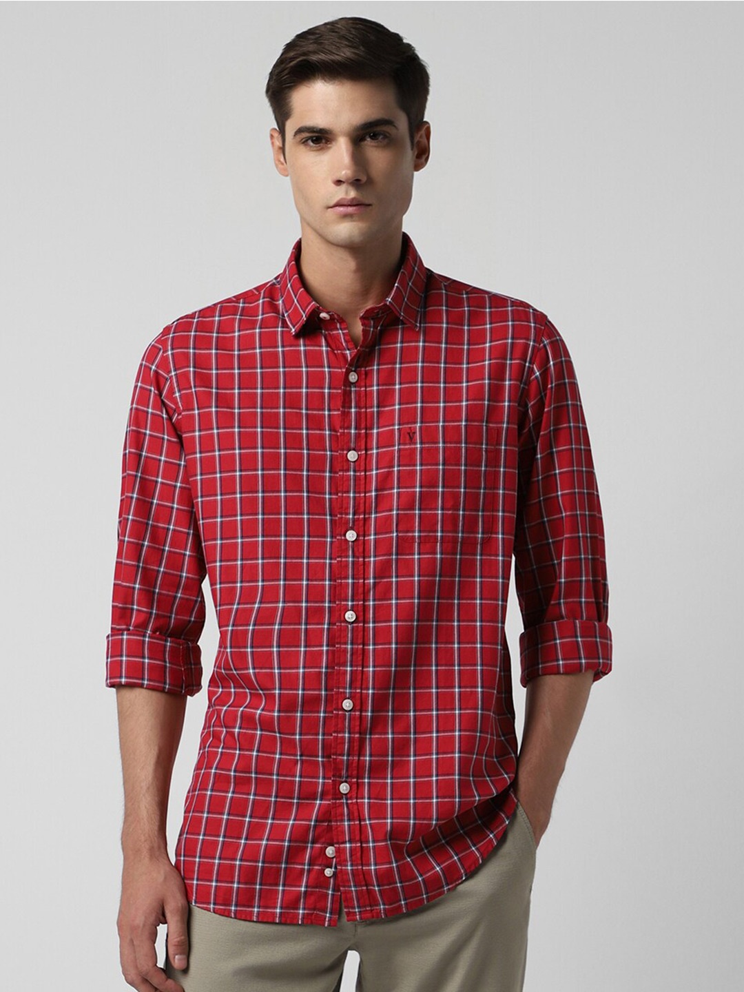 

Van Heusen Sport Checked Slim Fit Pure Cotton Casual Shirt, Red