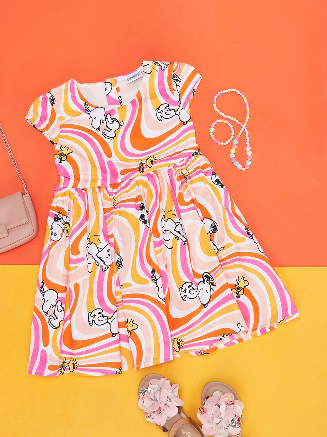 

Pantaloons Junior Girls Snoopy Printed A-Line Cotton Dress, Pink