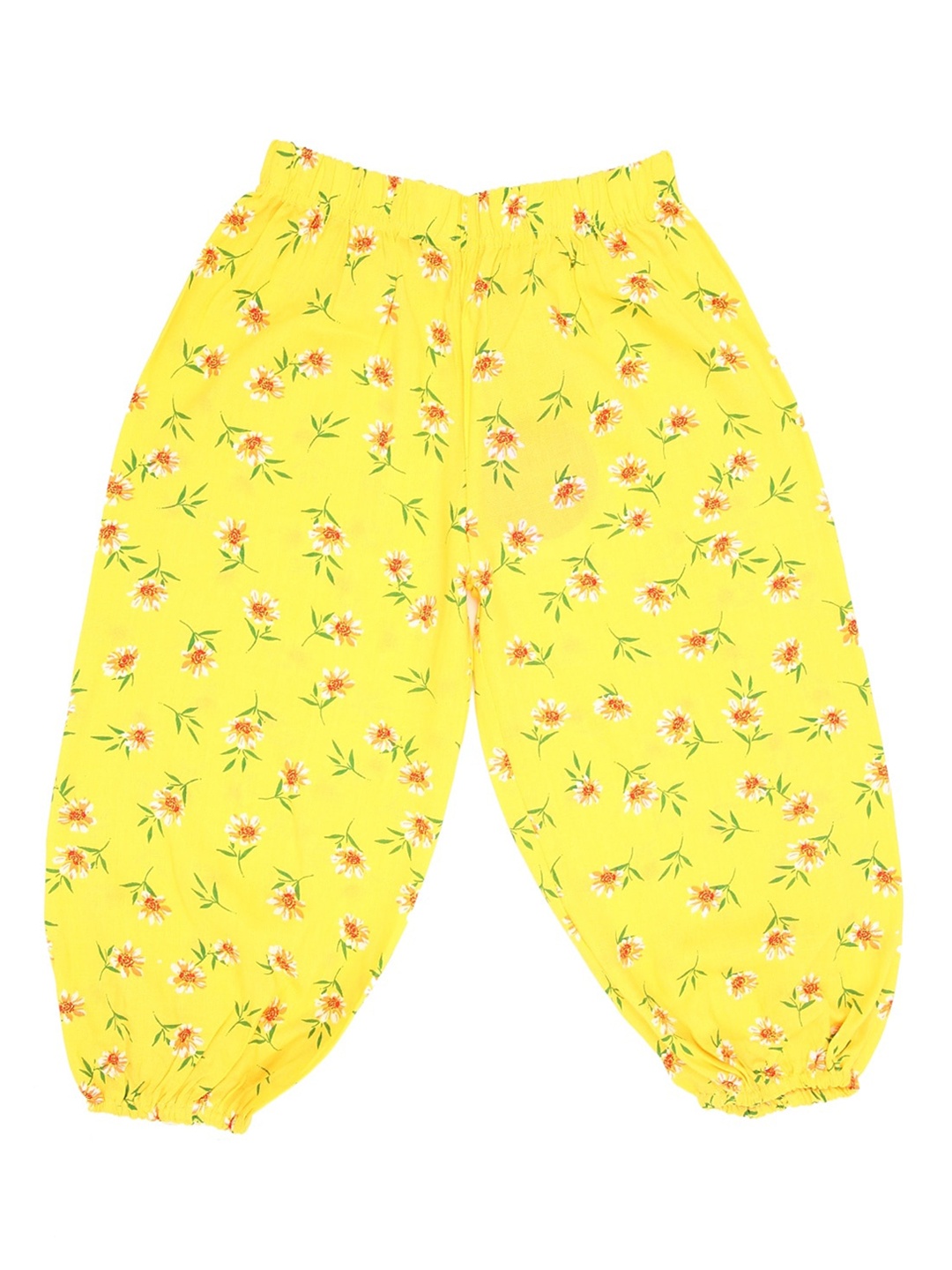 

V-Mart Girls Loose-Fit Floral Printed Mid-Rise Harem Pants, Yellow