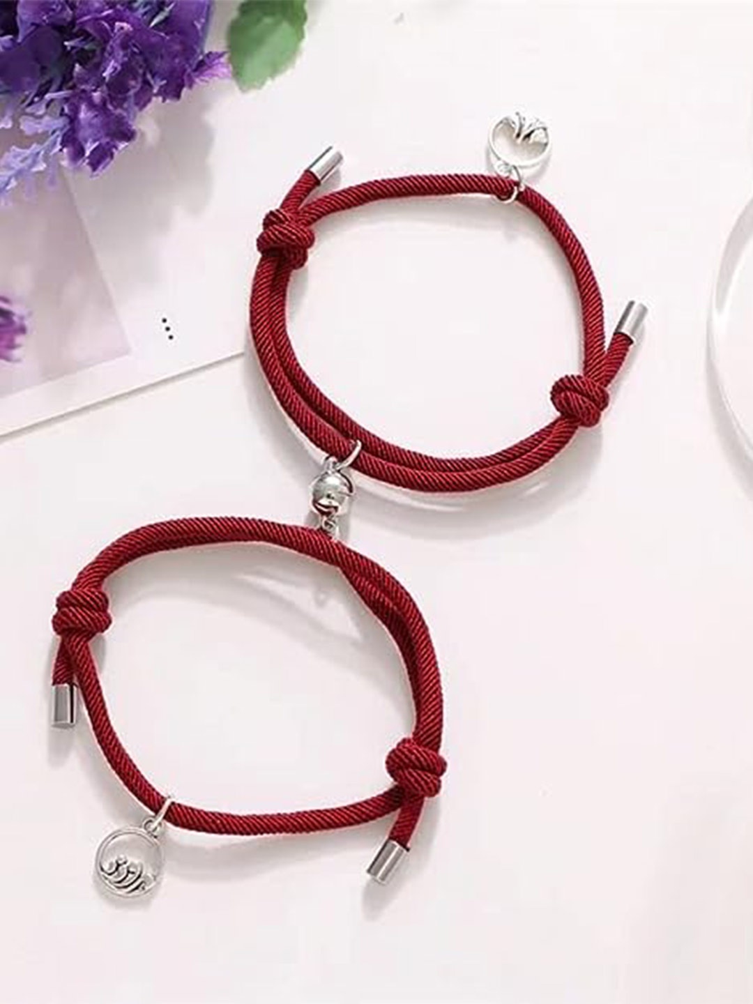 

VIEN Unisex Set Of 2 Charm Bracelet, Maroon