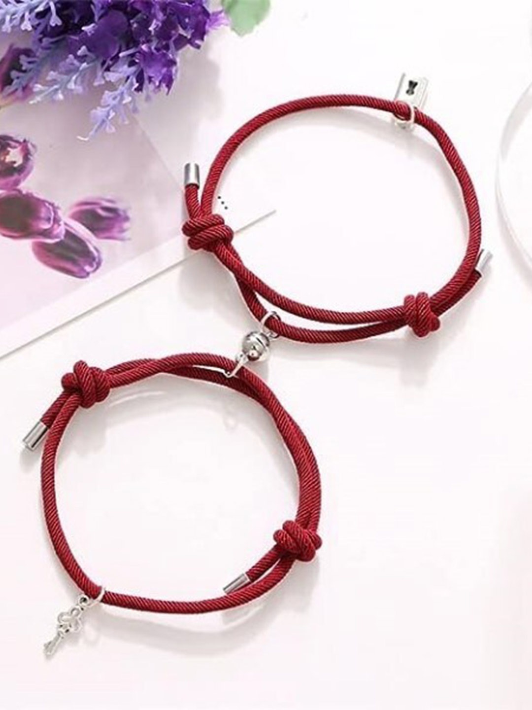

VIEN Unisex Set Of 2 Charm Bracelet, Maroon