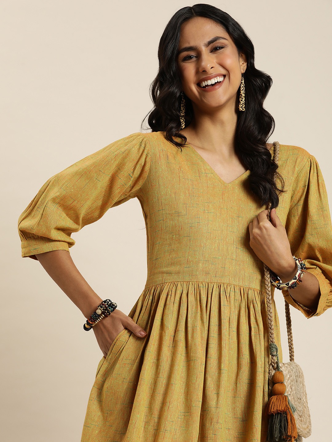 

Taavi A-Line Midi Cotton Dress, Mustard