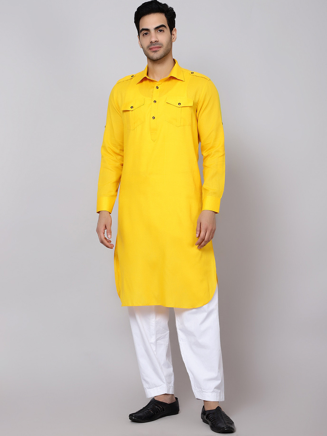 

Sultan The King Of Kurta Shirt Collar Straight Kurta with Pyjamas, Mustard