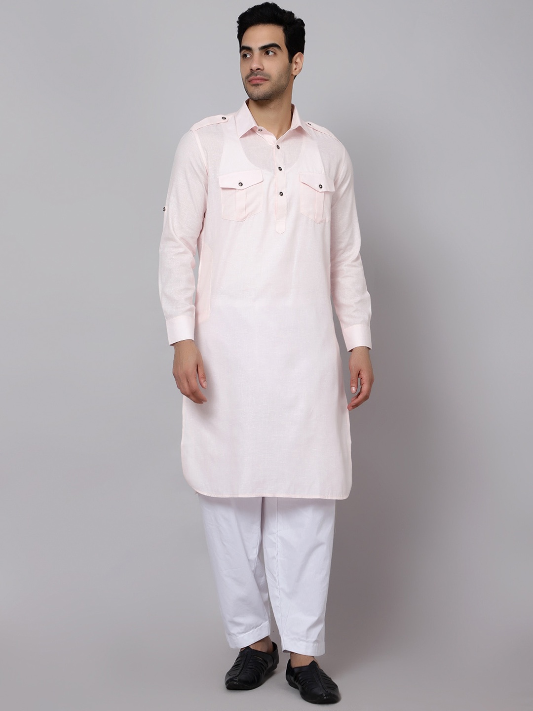 

Sultan The King Of Kurta Shirt Collar Pathani Kurta with Pyjamas, Pink