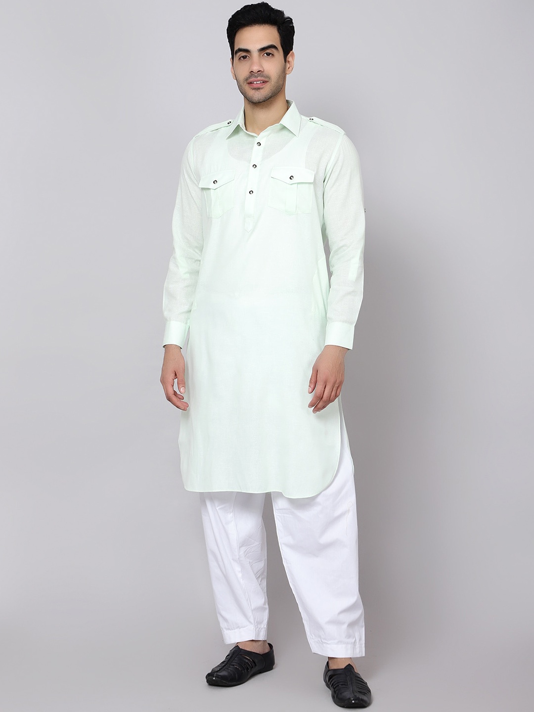 

Sultan The King Of Kurta Shirt Collar Straight Kurta with Pyjamas, Green