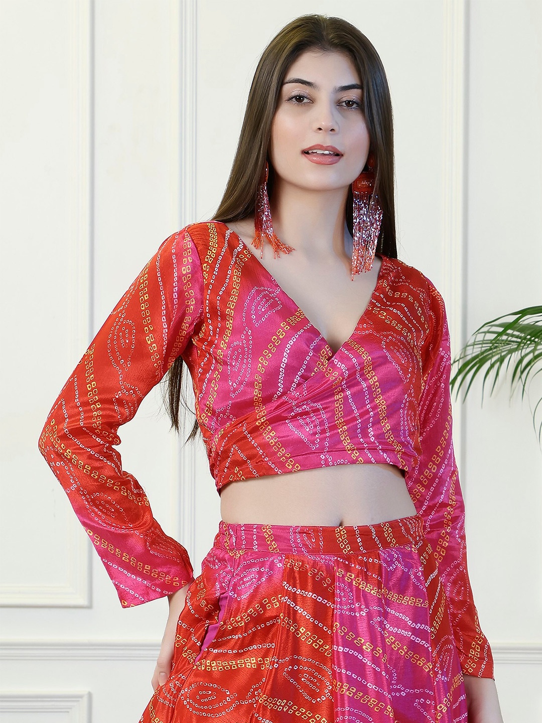 

NEUDIS Bandhani Printed Wrap Crop Top, Red
