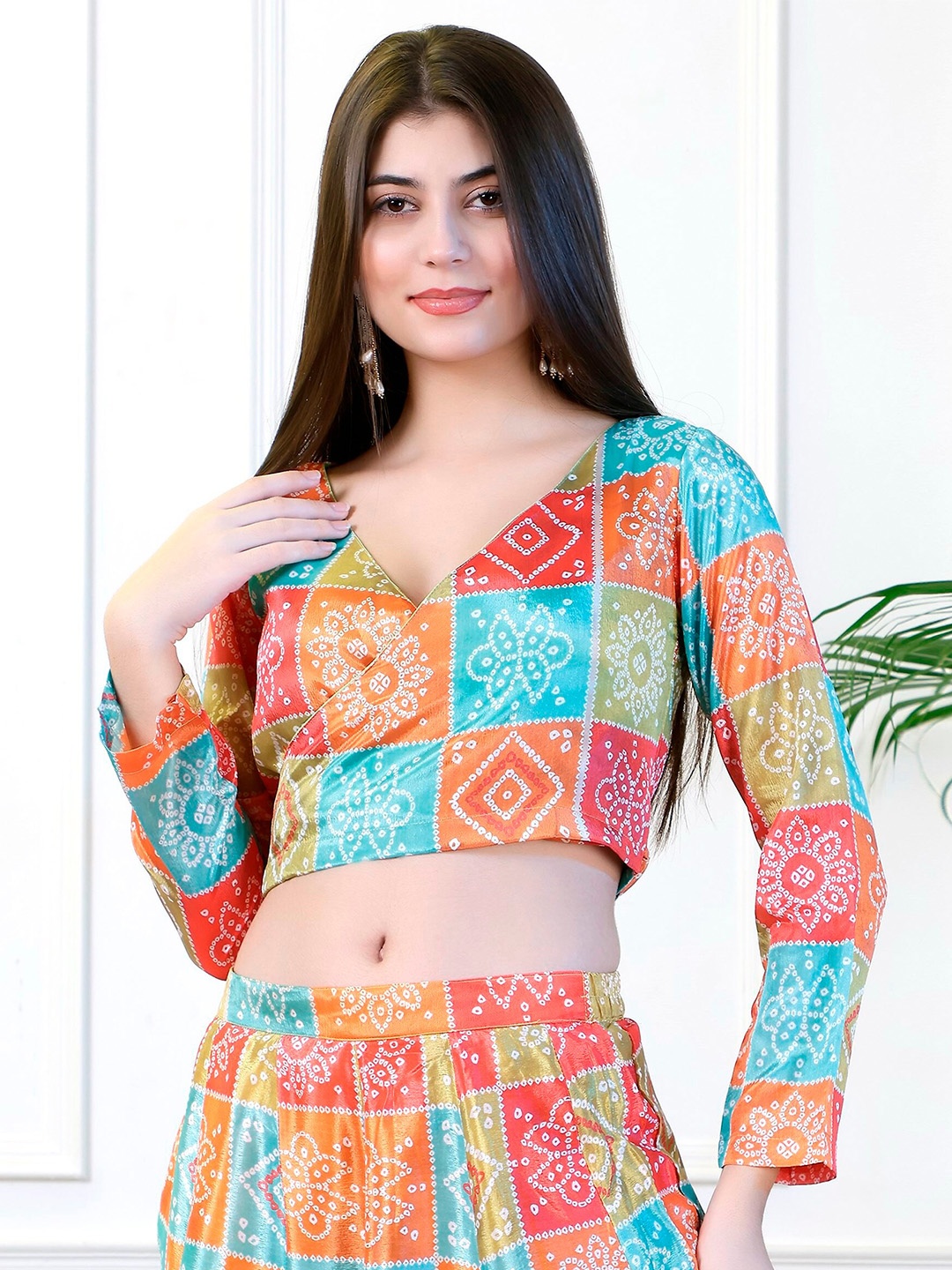 

NEUDIS Bandhani Printed Wrap Crop Top, Blue