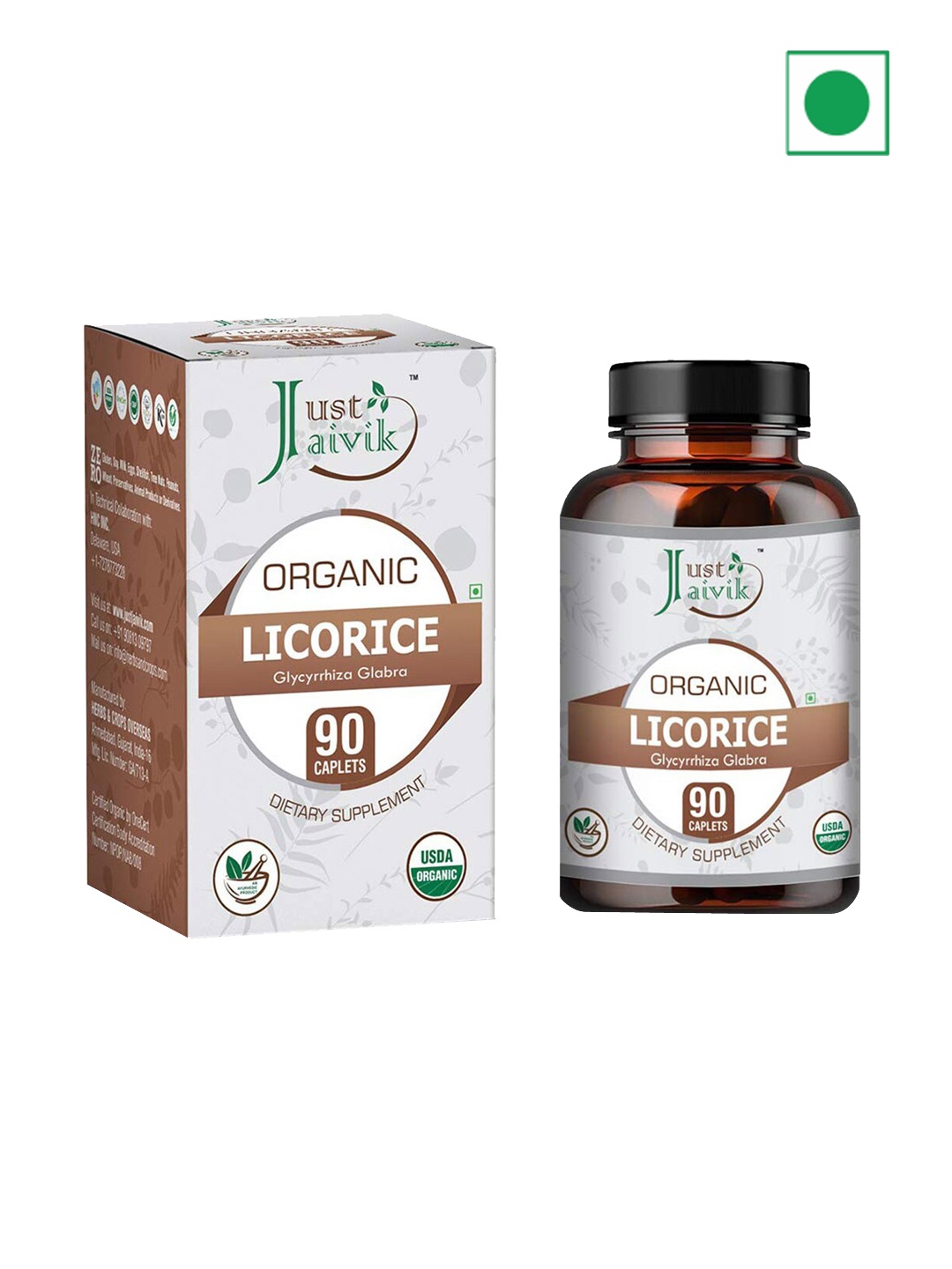 

Just Jaivik Organic Licorice Tablets - 750mg - 90 Tablets, Na