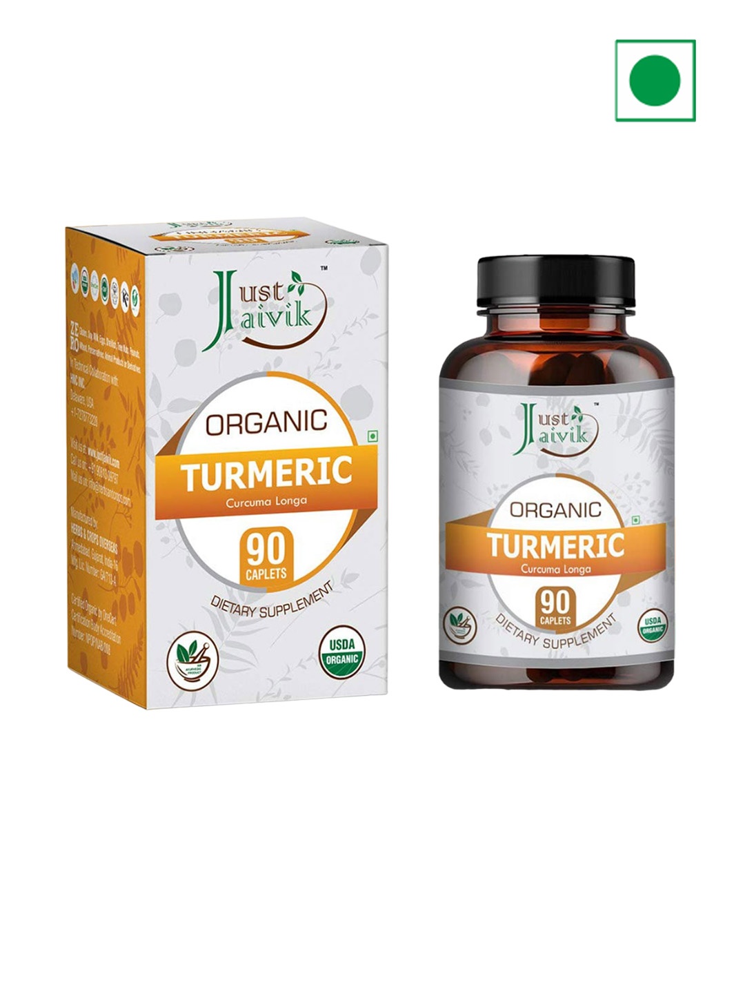 

Just Jaivik Organic Turmeric Tablets - 750mg - 90 Tablets, Na
