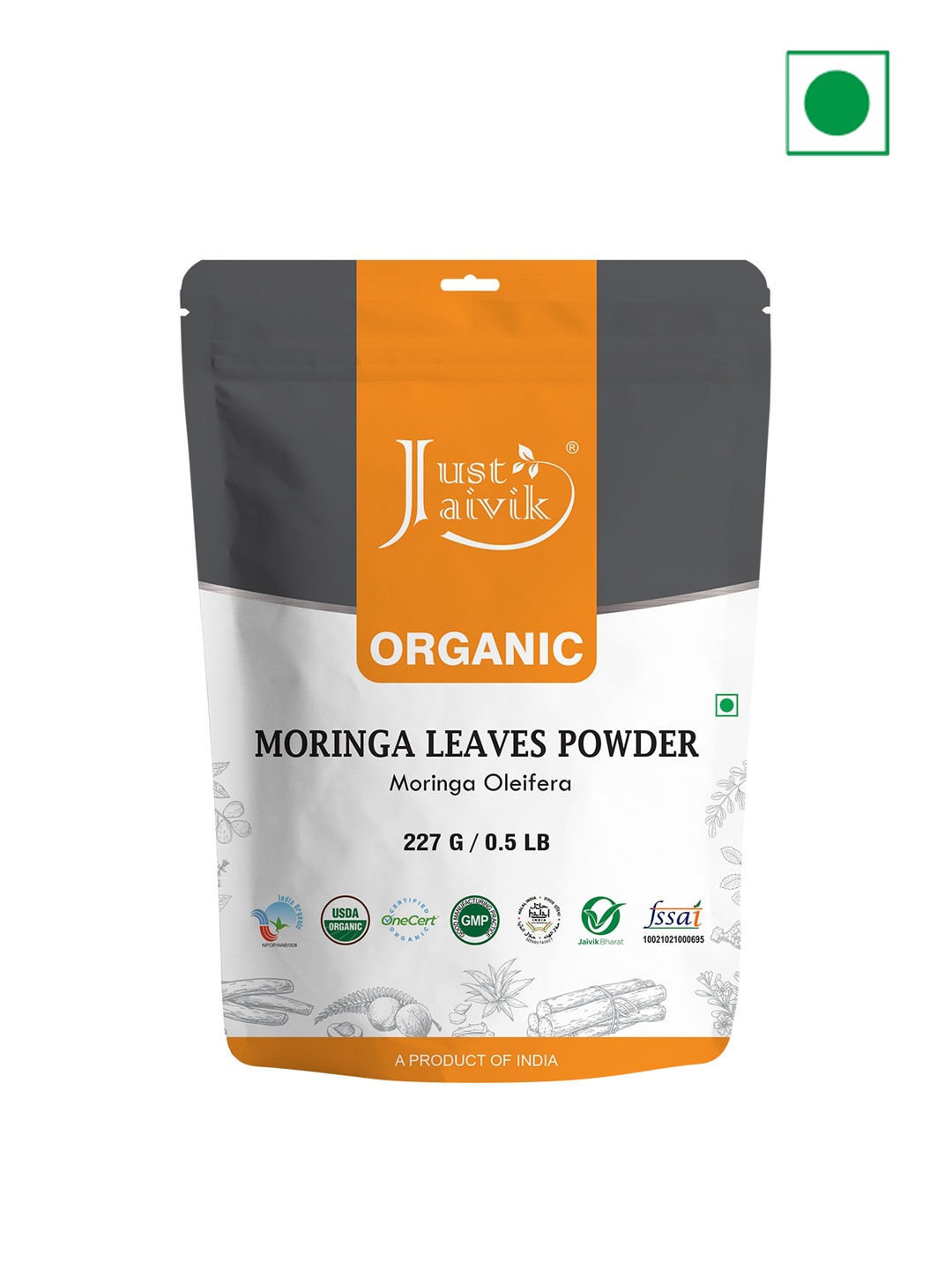 

Just Jaivik Organic Moringa Leaves Powder 227g, Orange