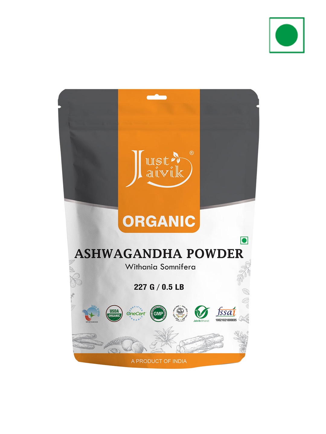 

Just Jaivik Organic Ashwagandha Powder 227g, White
