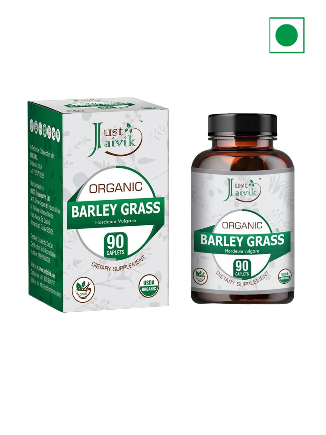 

Just Jaivik Organic Barley Grass Tablets - 750mg - 90 Tablets, Na