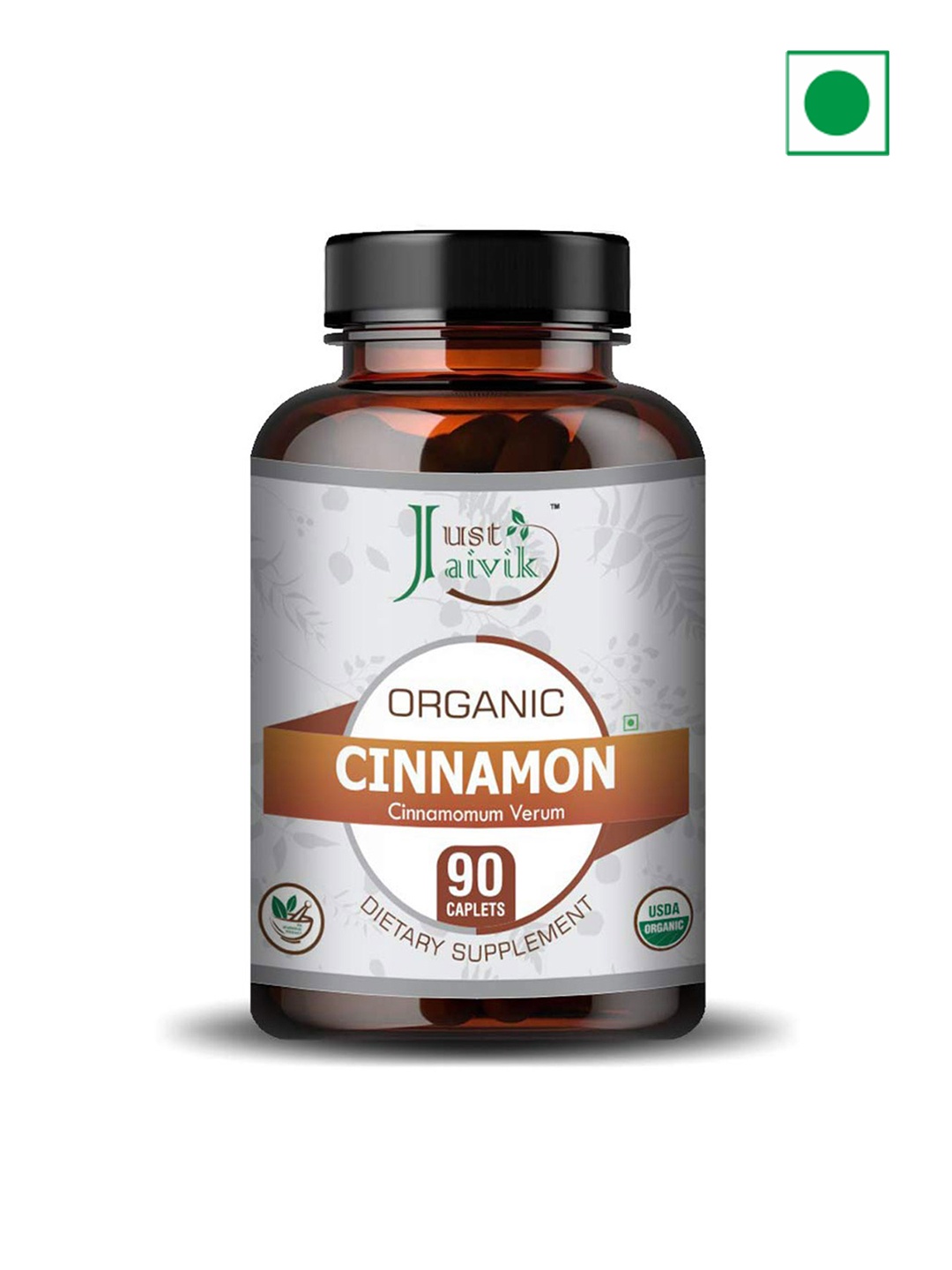 

Just Jaivik Organic Cinnamon Dietary Supplement For Blood Sugar Regulation - 90 Caplets, Orange