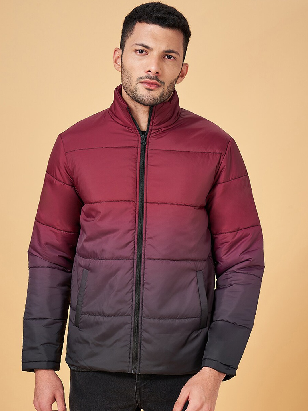

YU by Pantaloons Ombre Mock Collar Quilted Jacket With Zip Detail, Red