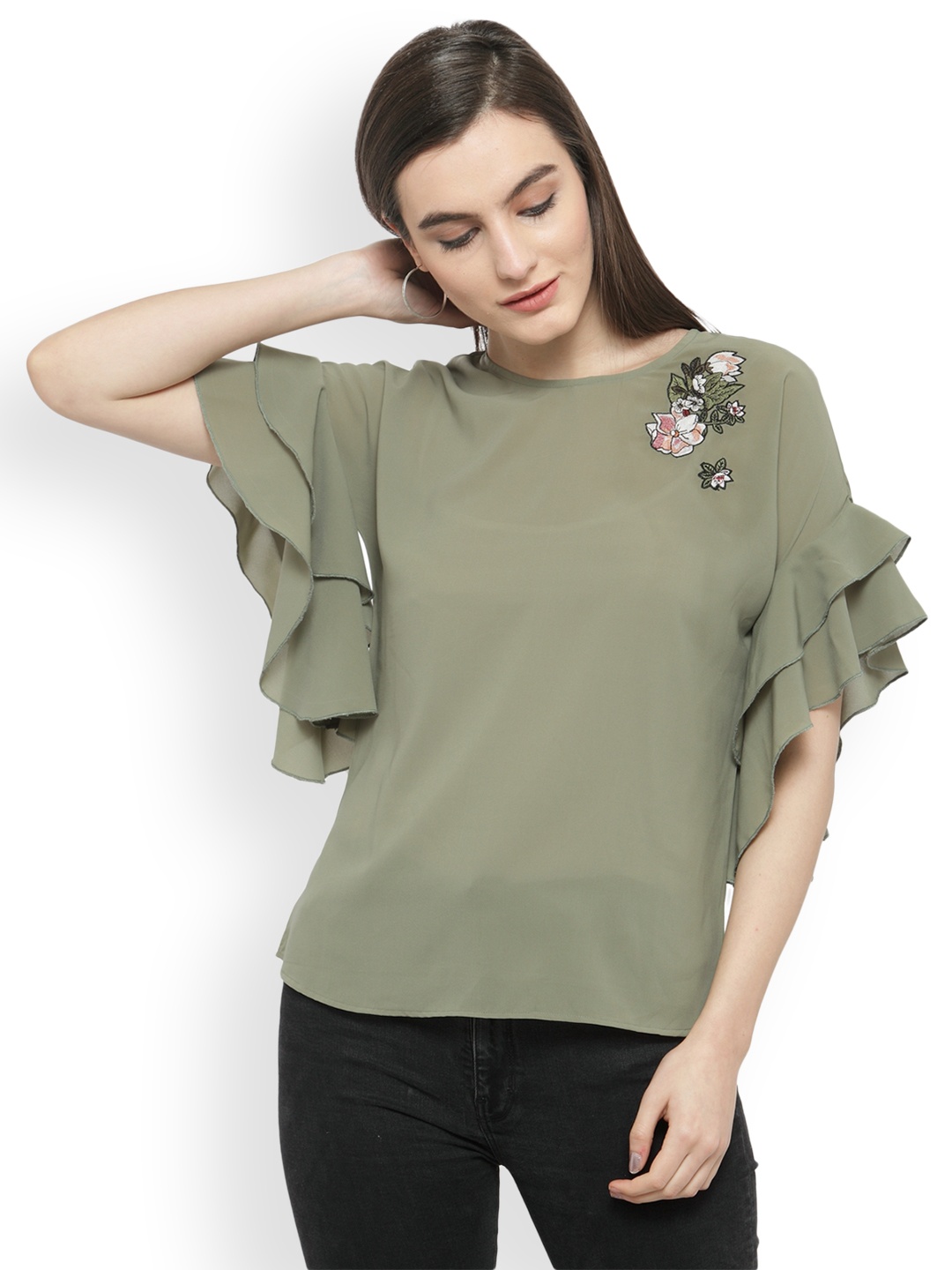 

plusS Women Green Solid Top