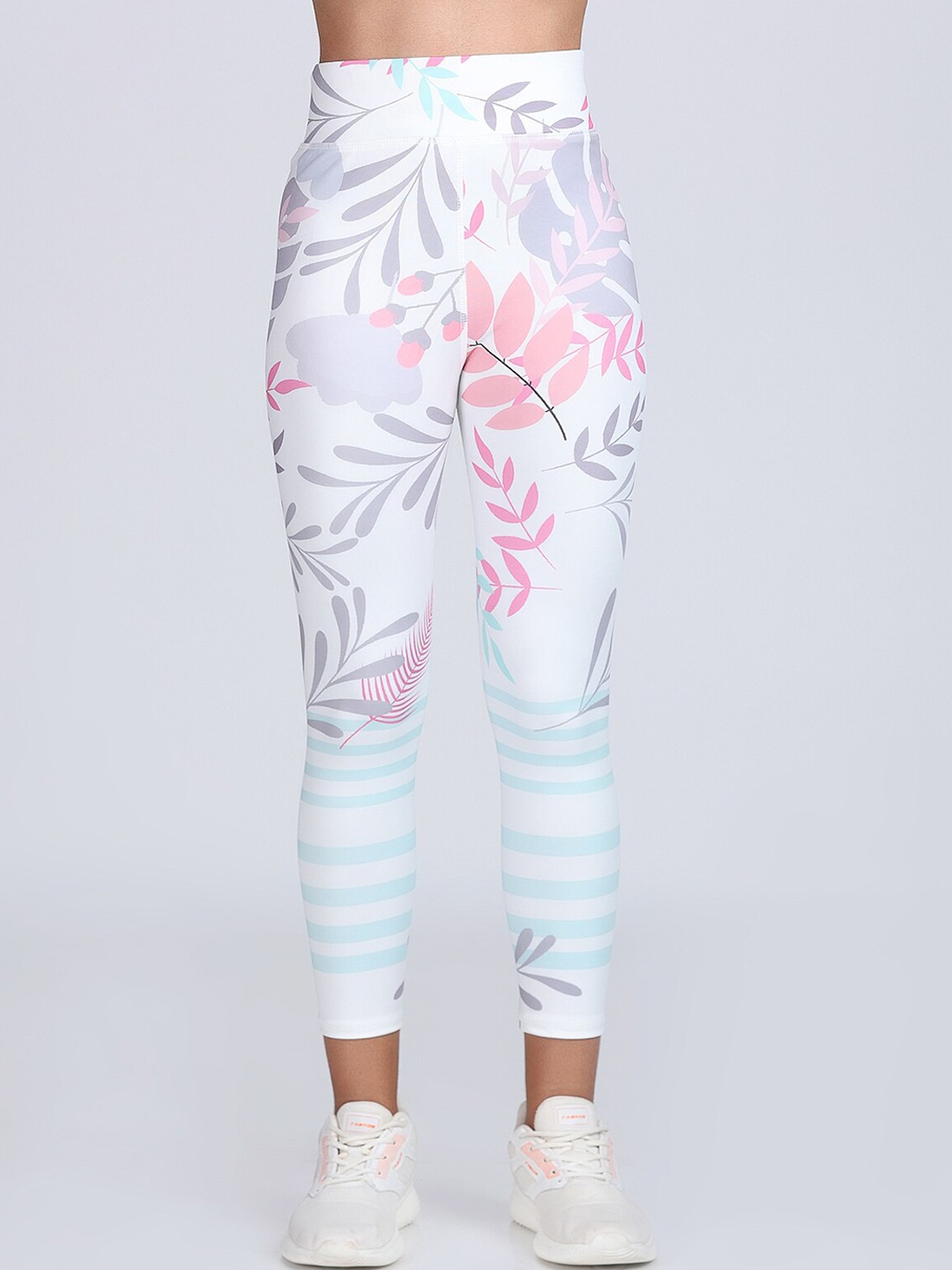 

Apraa & Parma Printed Dry-Fit Training or Gym Ankle Length Sports Tights, White