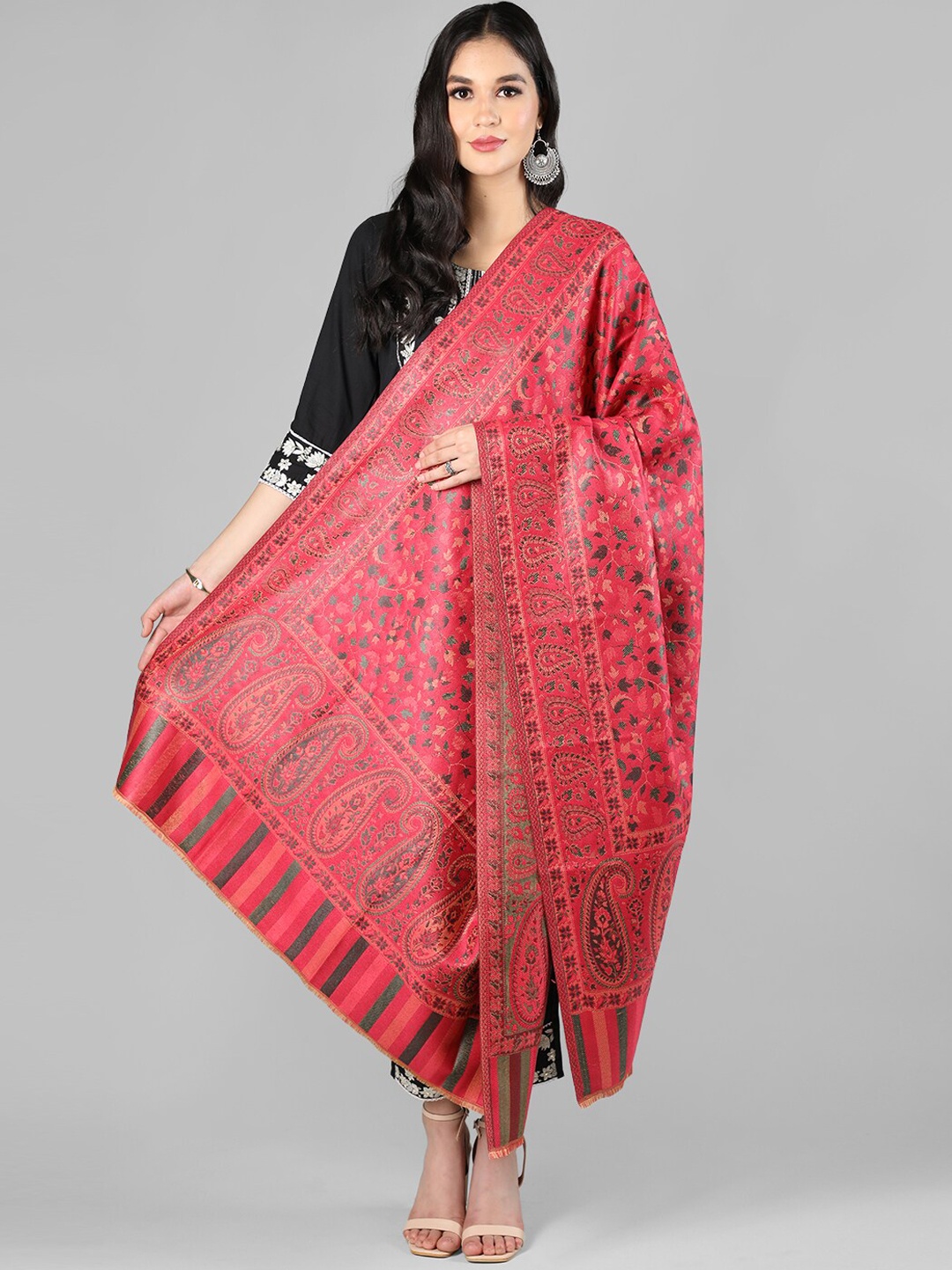 

HANG N HOLD Ethnic Motifs Printed Shawl, Pink