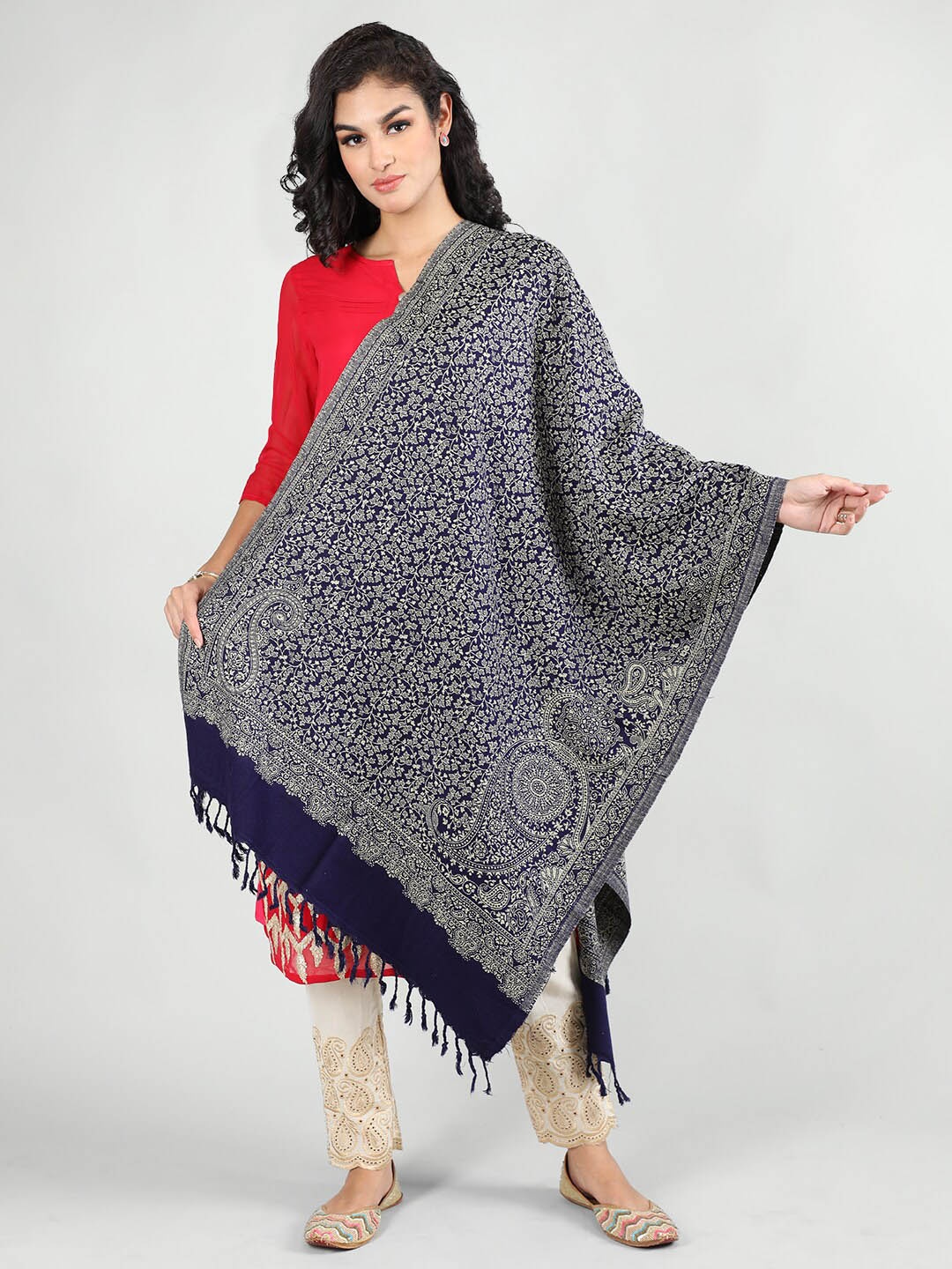 

HANG N HOLD Floral Printed Shawl, Navy blue