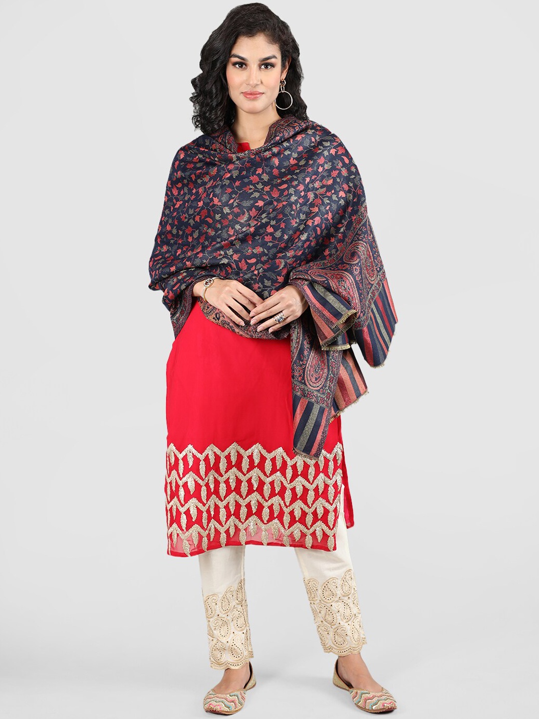 

HANG N HOLD Floral Printed Shawl, Navy blue
