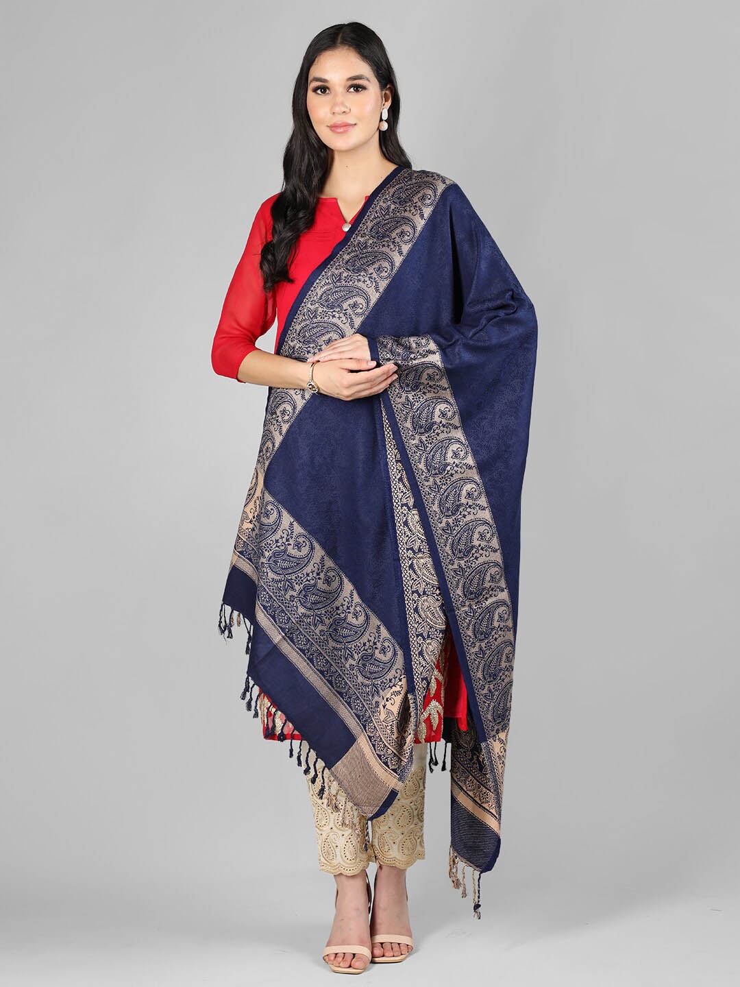 

HANG N HOLD Paisley Woven Design Shawl, Blue