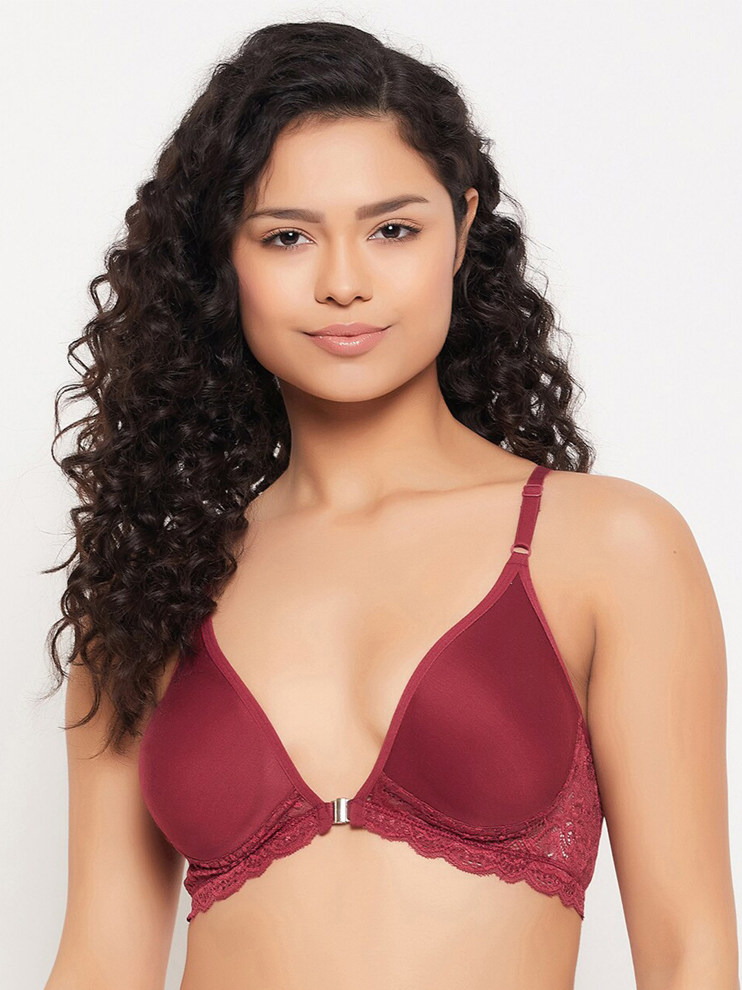 

Clovia Non Padded All Day Comfort Plunge Bra Half Coverage, Maroon