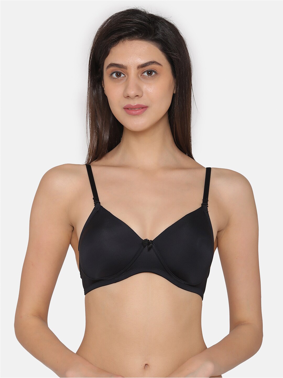 

Clovia Black Half Coverage Seamless Lightly Padded T-shirt Bra With All Day Comfort