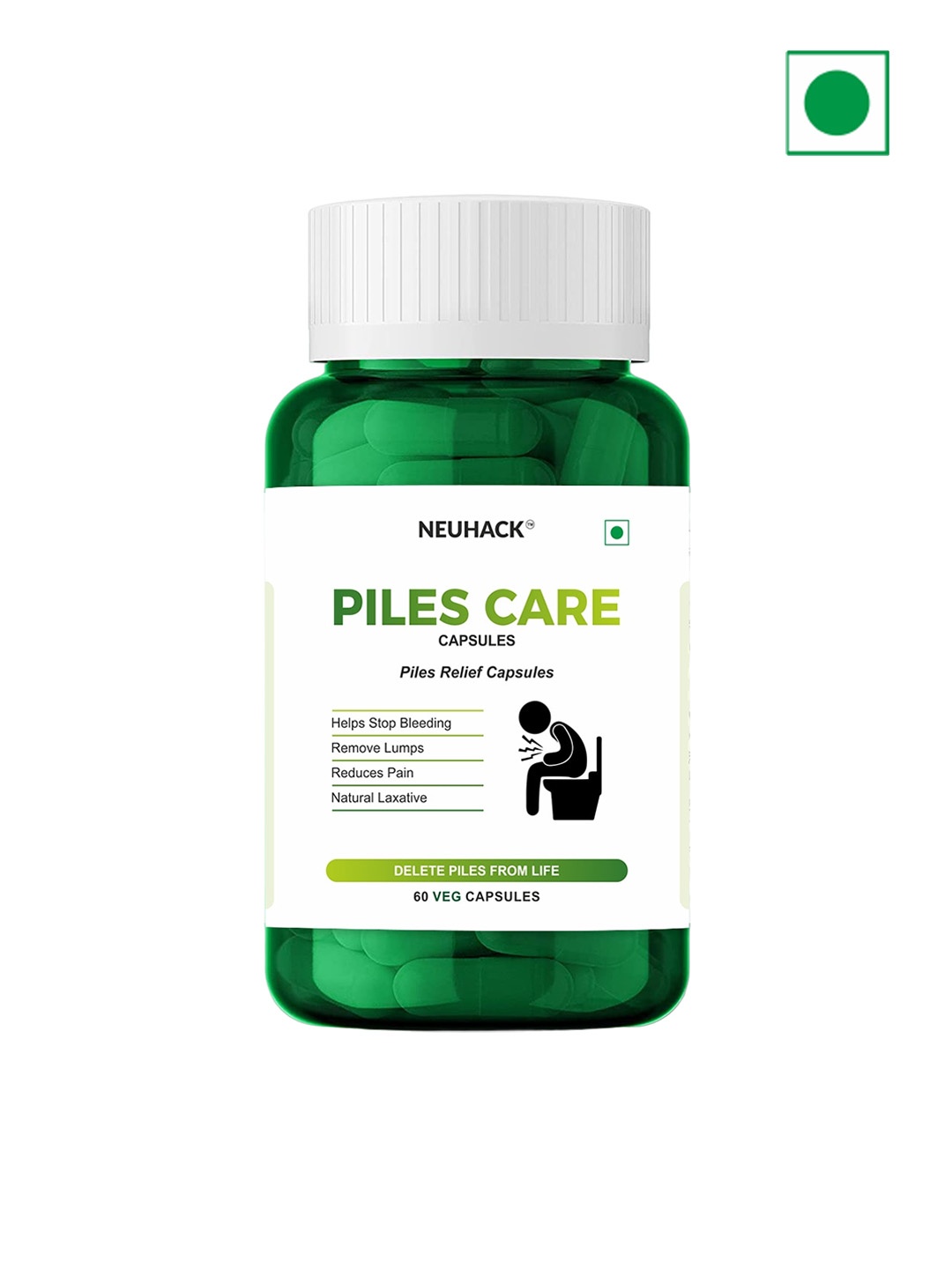 

Neuhack Piles Care Capsules for Piles Hemorrhoids & Bawasir - 60 Capsules, Green