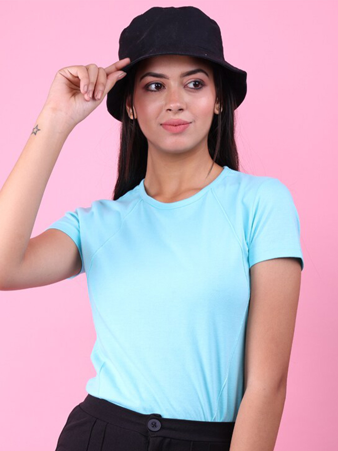 

Eyebogler Round Neck Cotton T-shirt, Turquoise blue