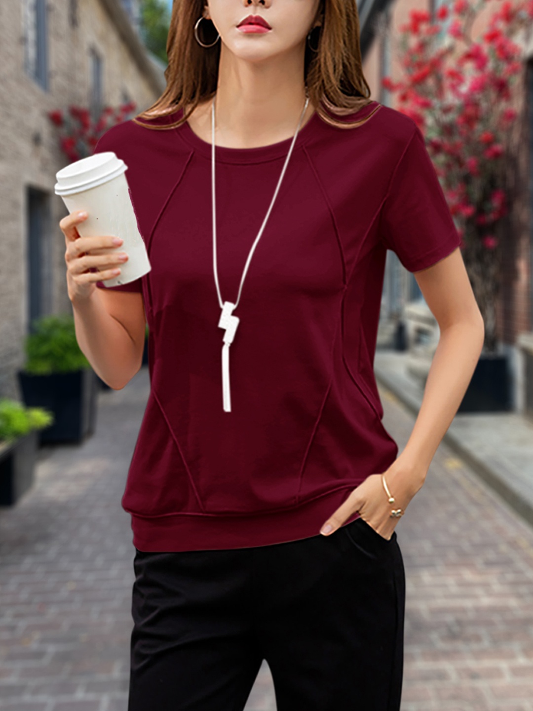 

Eyebogler Round Neck Cotton T-shirt, Maroon