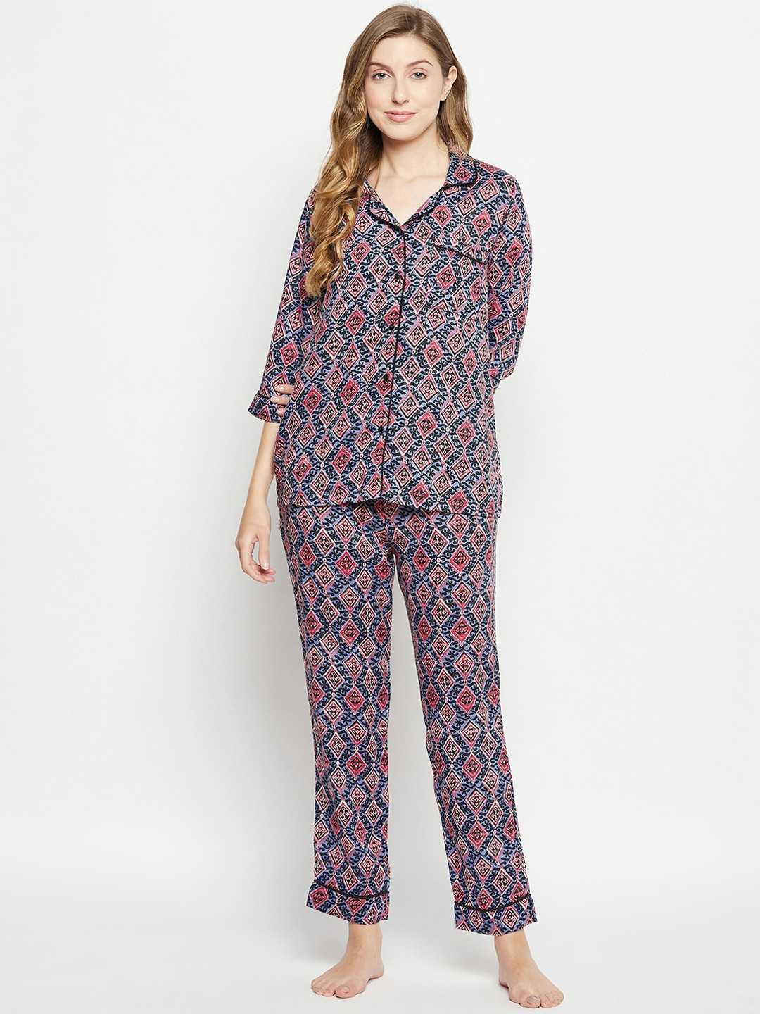 

Nuwah Ethnic Motifs Printed Night Suit, Blue