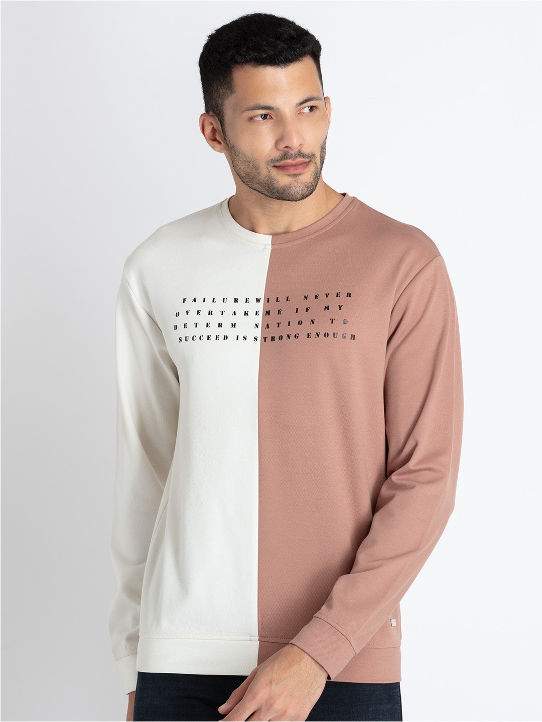 

Status Quo Typography Printed Long Sleeves Pullover, Brown