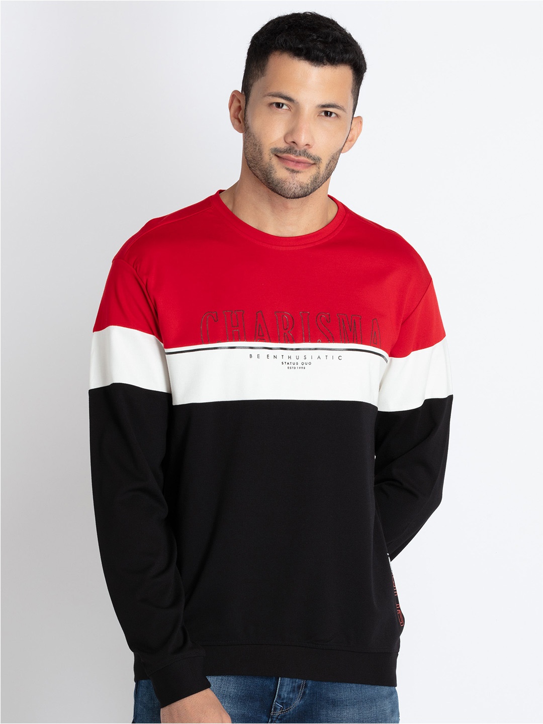 

Status Quo Colourblocked Cotton Pullover, Black