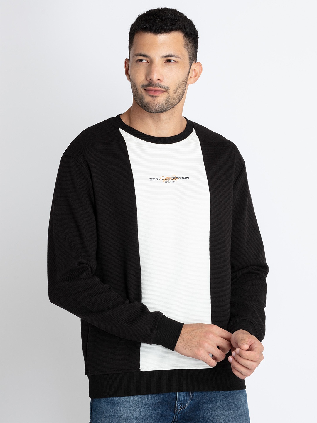 

Status Quo Colourblocked Lightweight Cotton Sweatshirt, Black